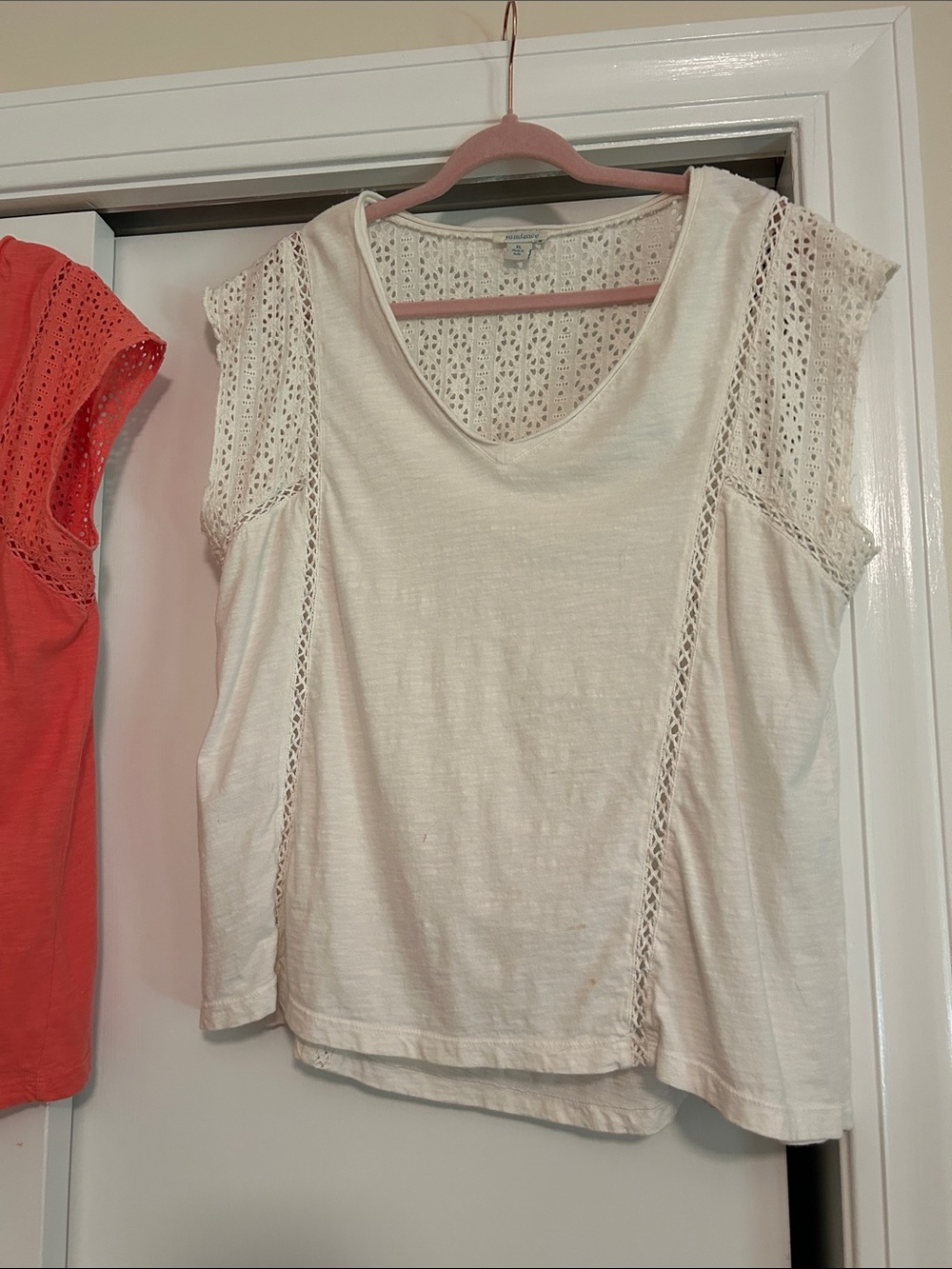 Sundance White Crochet-Trim Cap-Sleeve Tee bought new washed never worn.